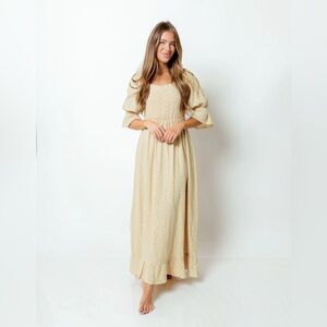 NWT Worth Collective Sienna Maxi Dress Size Small 100% Cotton Gold Foliage Color